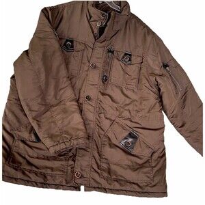 Coogi International Mens Puffer Jacket Gray 3X Poly Full Zip Buttons Logo Flaws